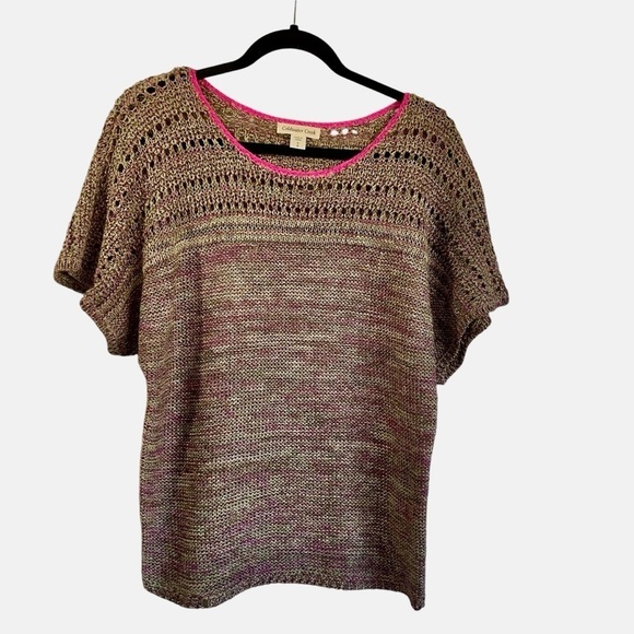 Coldwater Creek Crochet Knit Shortsleeve Sweater Linen Cotton Oversized Small - Picture 1 of 9